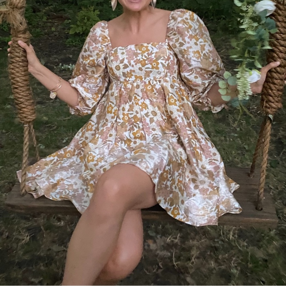 Ivory Floral Print Mini Dress